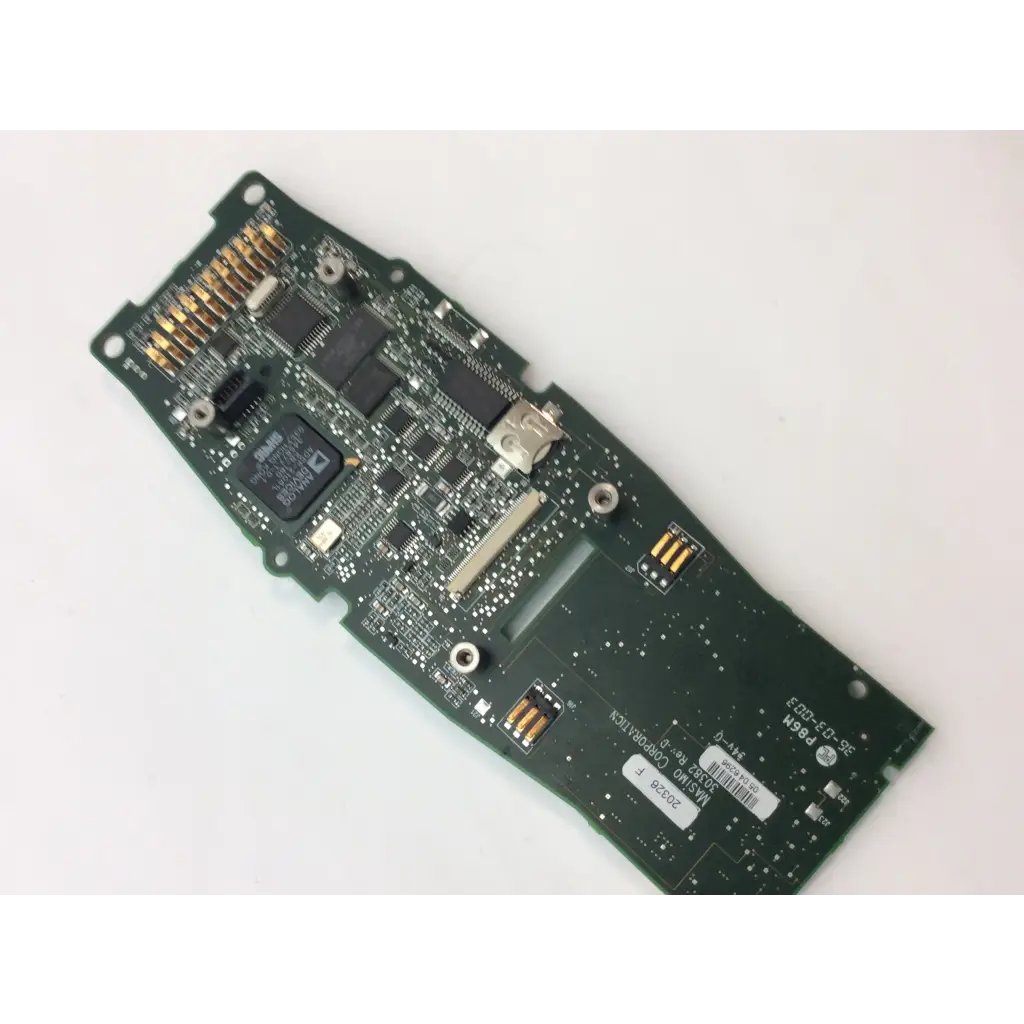 Green pcb circuit board with gold-plated connectors and black integrated circuits for Masimo 30382 signal extraction pulse