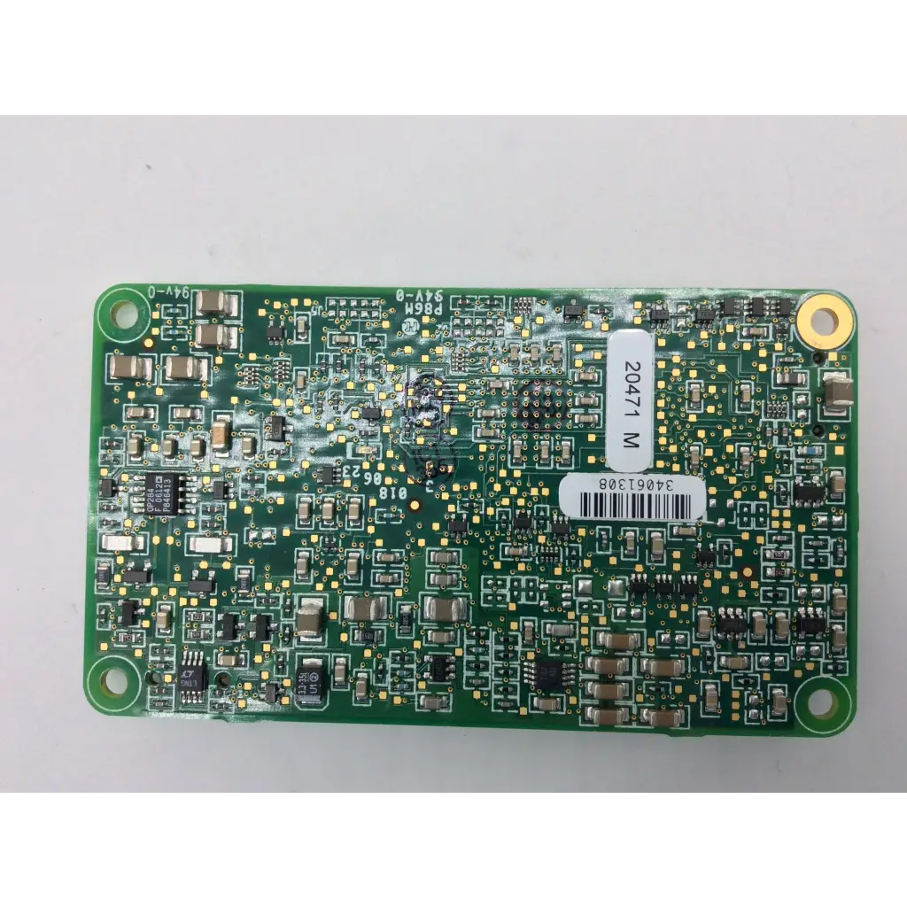 Green rectangular masimo spo2 ms-11 pcb board with electronic components and two white labels for spo2 monitoring