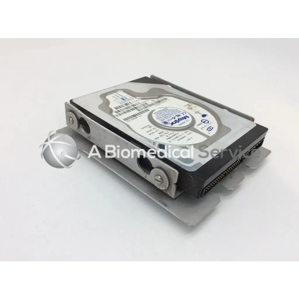 Silver and black maxtor diamondmax plus8 ata hard drive 40gb with metallic casing mounted in a bracket