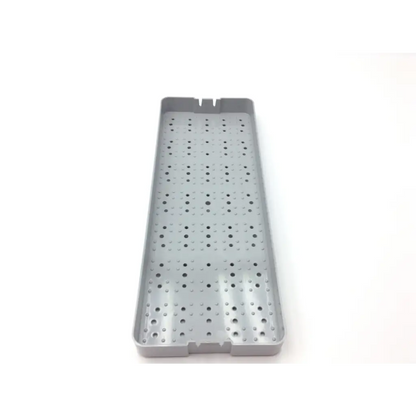 Gray plastic delicate instrument tray p7540 with evenly spaced circular holes for surgical tool organization