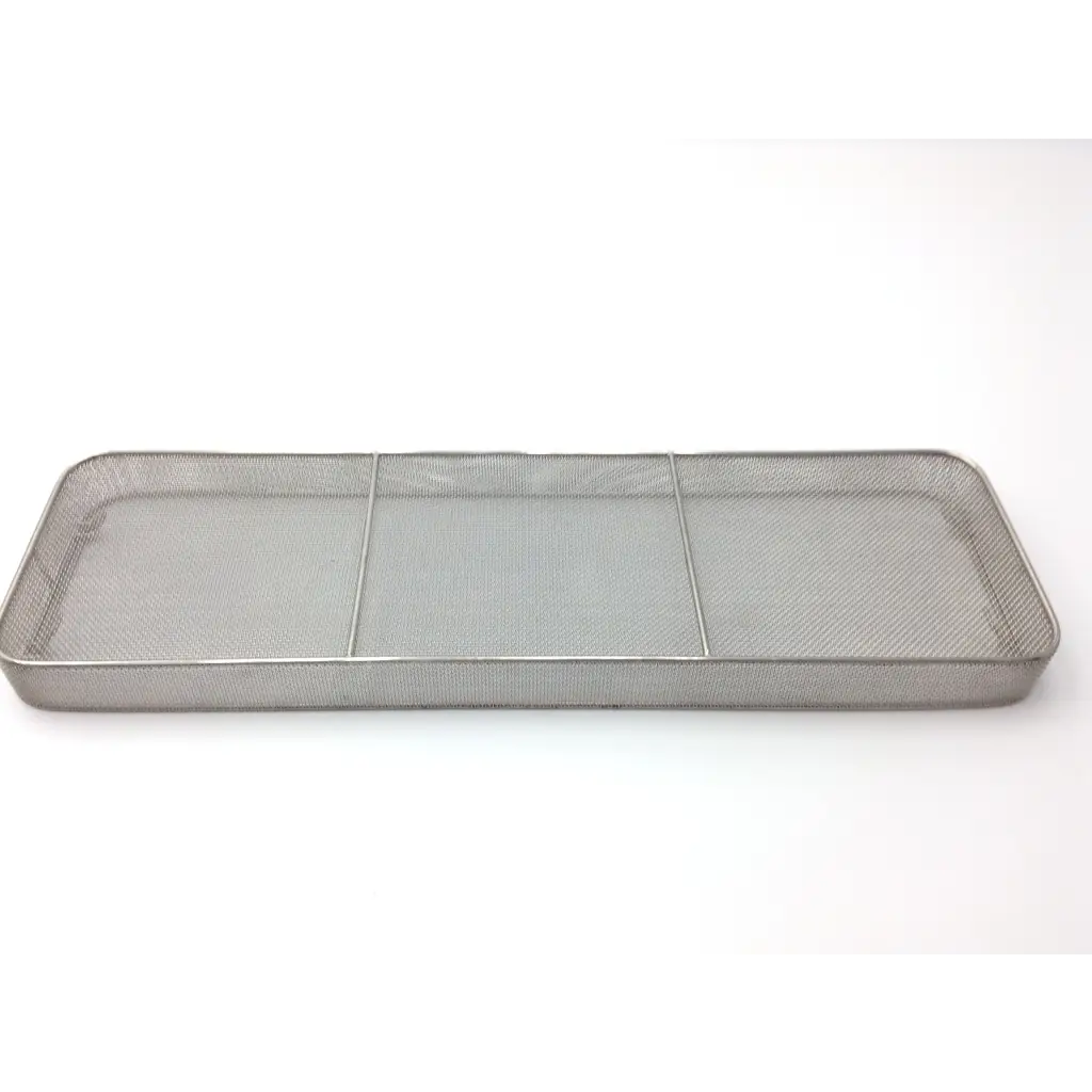 Rectangular stainless steel mesh sterilization basket with three compartments for medical instrument sterilization