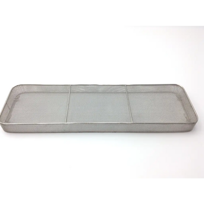Rectangular stainless steel mesh sterilization basket with three compartments for medical instrument sterilization