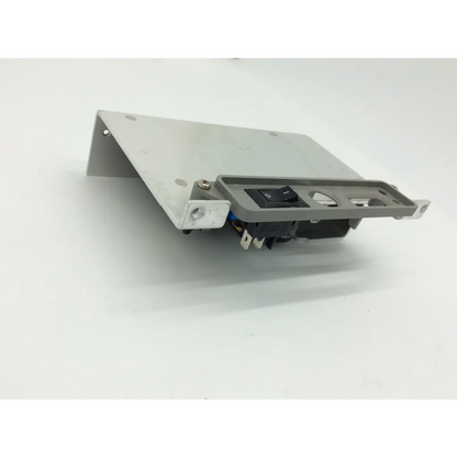 Gray metal mounting bracket with black toggle switch and exposed connectors on mettler toledo power supply assembly as5336fr