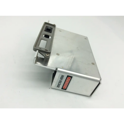 Silver metallic industrial switch box with gray plastic bracket and red danger high voltage label for mettler toledo power supply assembly as5336fr