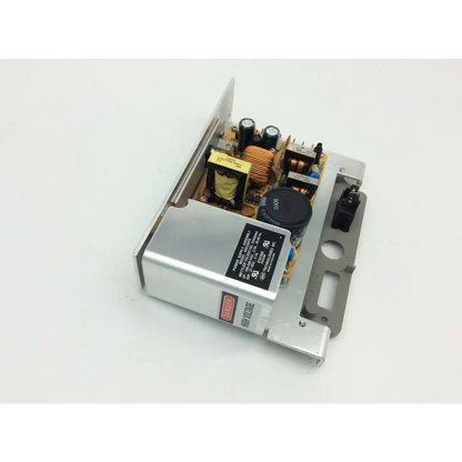 Silver aluminum mettler toledo power supply assembly as5336fr with capacitors and circuit board components visible