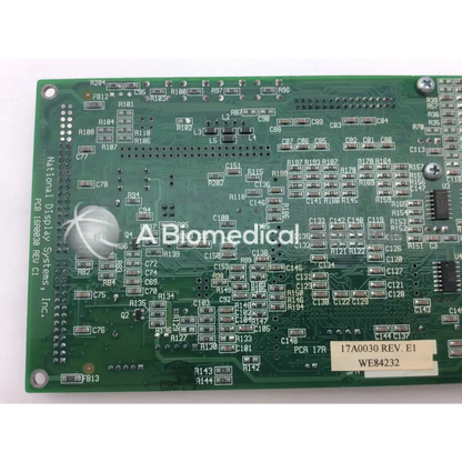 Green printed circuit board with silver components and white label 17a0030 rev in national display 16a0030 rev c1 pcb