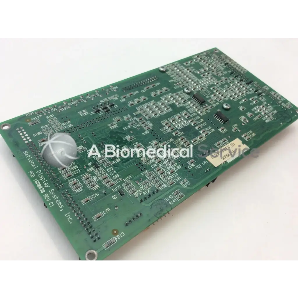 Green printed circuit board with silver components and white sticker national display system 16a0030 rev c1 pcb board