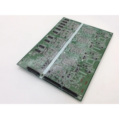 Green printed circuit board of nd25001-d013 hcmk-m1x control module with black integrated circuits and silver traces