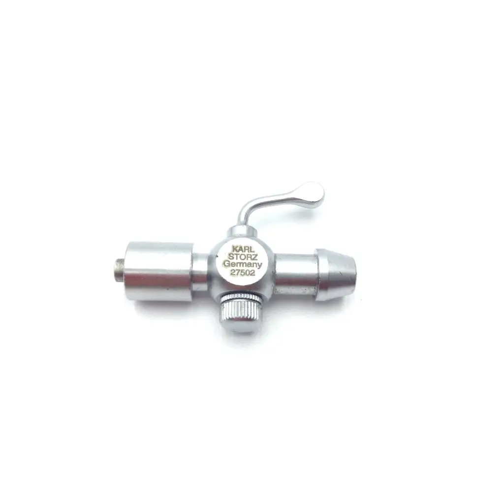 Silver metallic surgical valve probe tip set with curved handle engraved karl storz germany 27502 for hydro-dissection