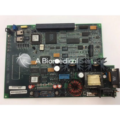 Green circuit board with black and silver components and red coil winding labeled as a biomedical service product for north american drager gap personality pcb