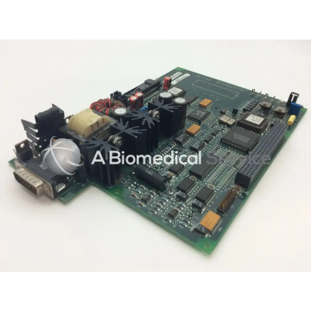 Green circuit board with black and orange components of north american drager asm 4113577 gap personality pcb