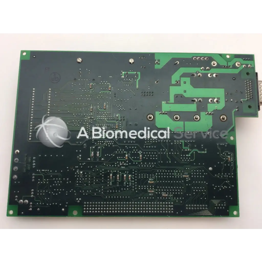 Green printed circuit board with silver solder points and component holes for north american drager asm gap personality pcb