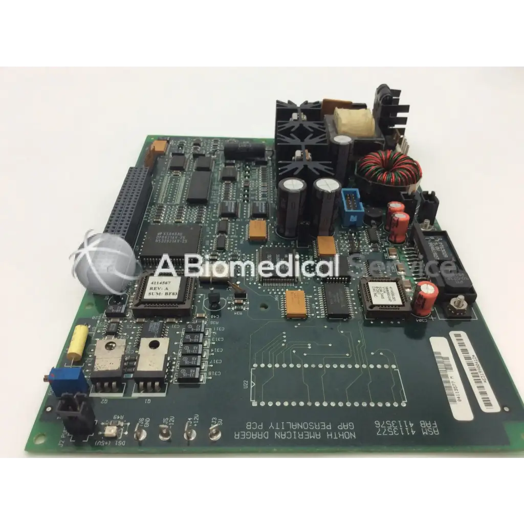 Green rectangular gap personality pcb board with black and orange components and white coiled cable for north american drager asm