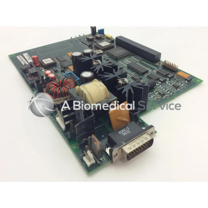 Green circuit board with black and beige components red wire coils and d-sub connector for north american drager asm gap personality pcb