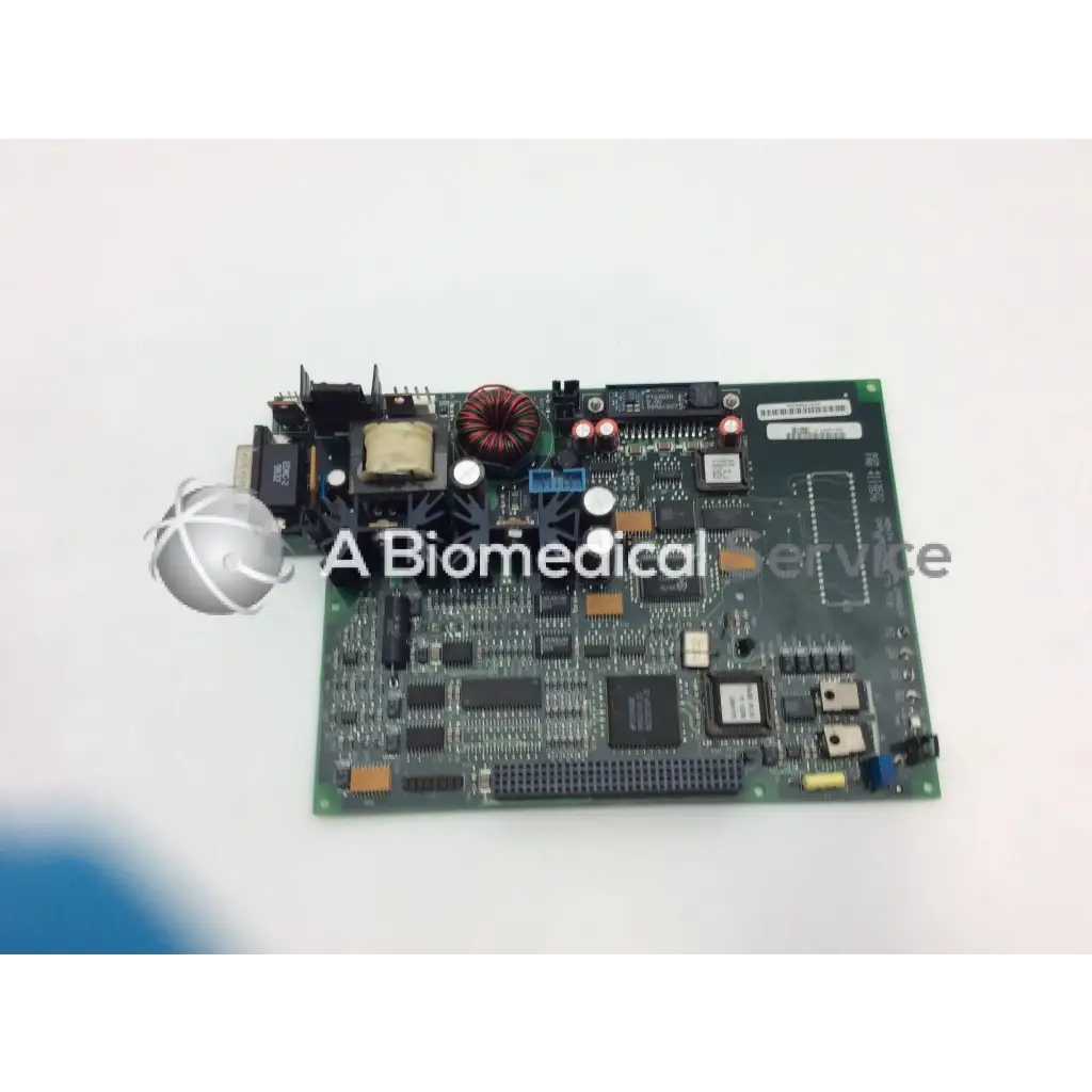 Green printed circuit board with black integrated circuits capacitors and connectors for north american drager gap personality pcb