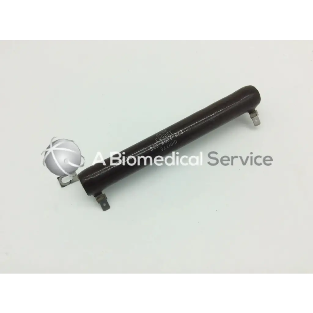 Ohmite 270-100m-538 vitreous enamel resistor featuring black cylindrical body with silver spherical component and connectors