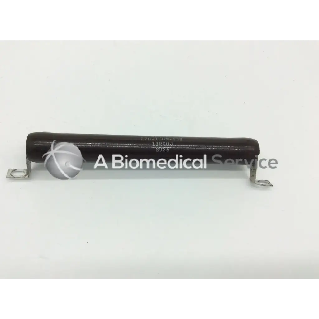 Ohmite 270-100m-538 vitreous enamel resistor is a black cylindrical resistor with silver metal terminals at each end