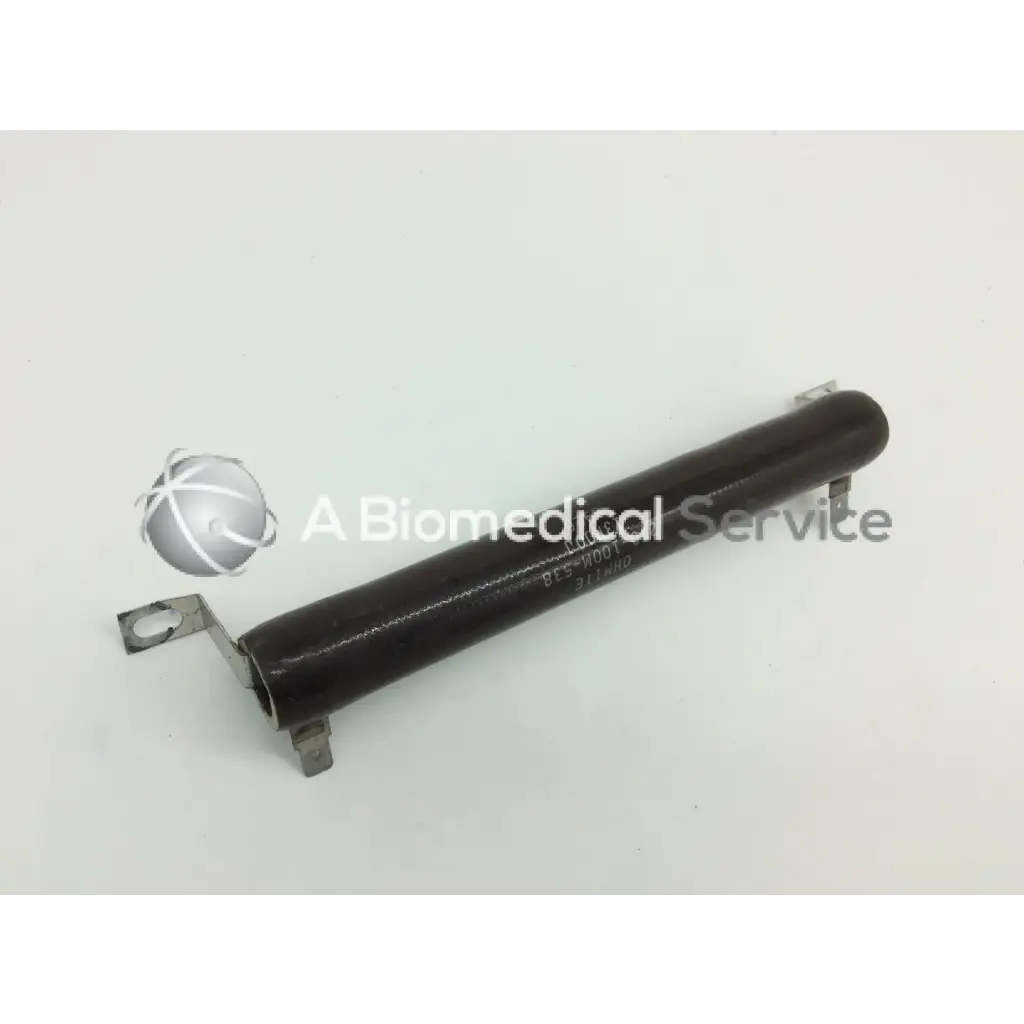 Black cylindrical 270-100m-538 vitreous enamel resistor with metallic end terminals by ohmite