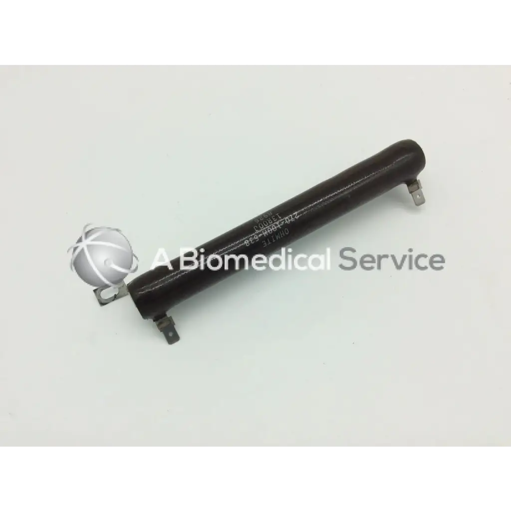Black cylindrical ohmite 270-100m-538 vitreous enamel resistor with metallic connectors and spherical component