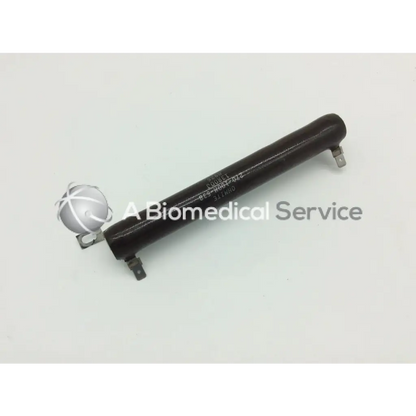 Black cylindrical ohmite 270-100m-538 vitreous enamel resistor with metallic connectors and spherical component