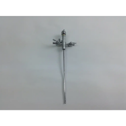 Silver surgical instrument with three adjustable valves from olympus cystoscopy resection set in aesculap sterilization case