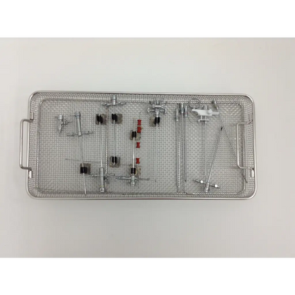 Sterilized olympus cystoscopy resection set with stainless steel tools in aesculap sterilization case with mesh tray