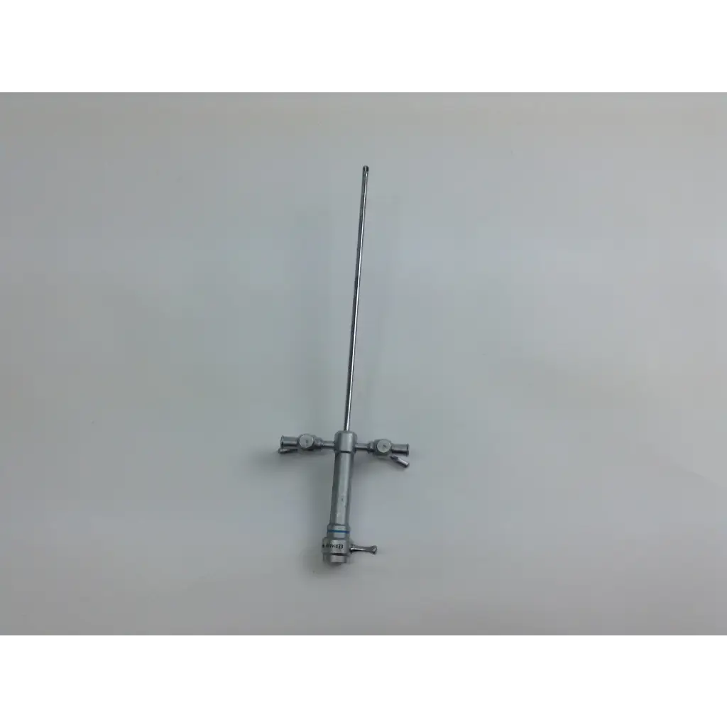 Silver surgical retractor with slender handle and adjustable arms for medical use in olympus cystoscopy resection set with aesculap sterilization case
