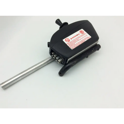 Black plastic handled tool with metallic shaft and bits featuring warning label for pride mobility jet wheelchair pilot joystick d49637