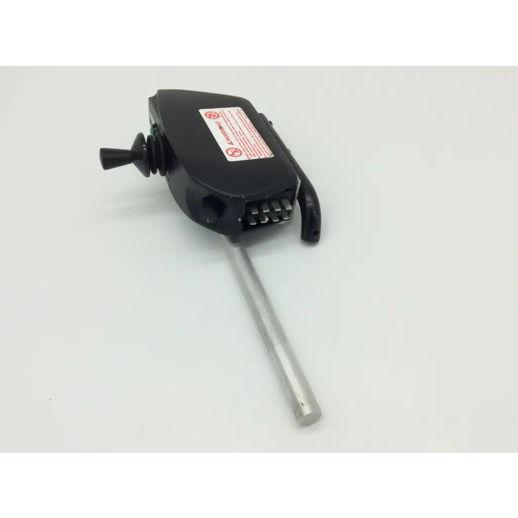 Black plastic control unit with silver metal rod extending from it for pride mobility jet wheelchair pilot joystick d49637