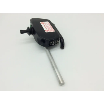Black plastic control unit with silver metal rod extending from it for pride mobility jet wheelchair pilot joystick d49637