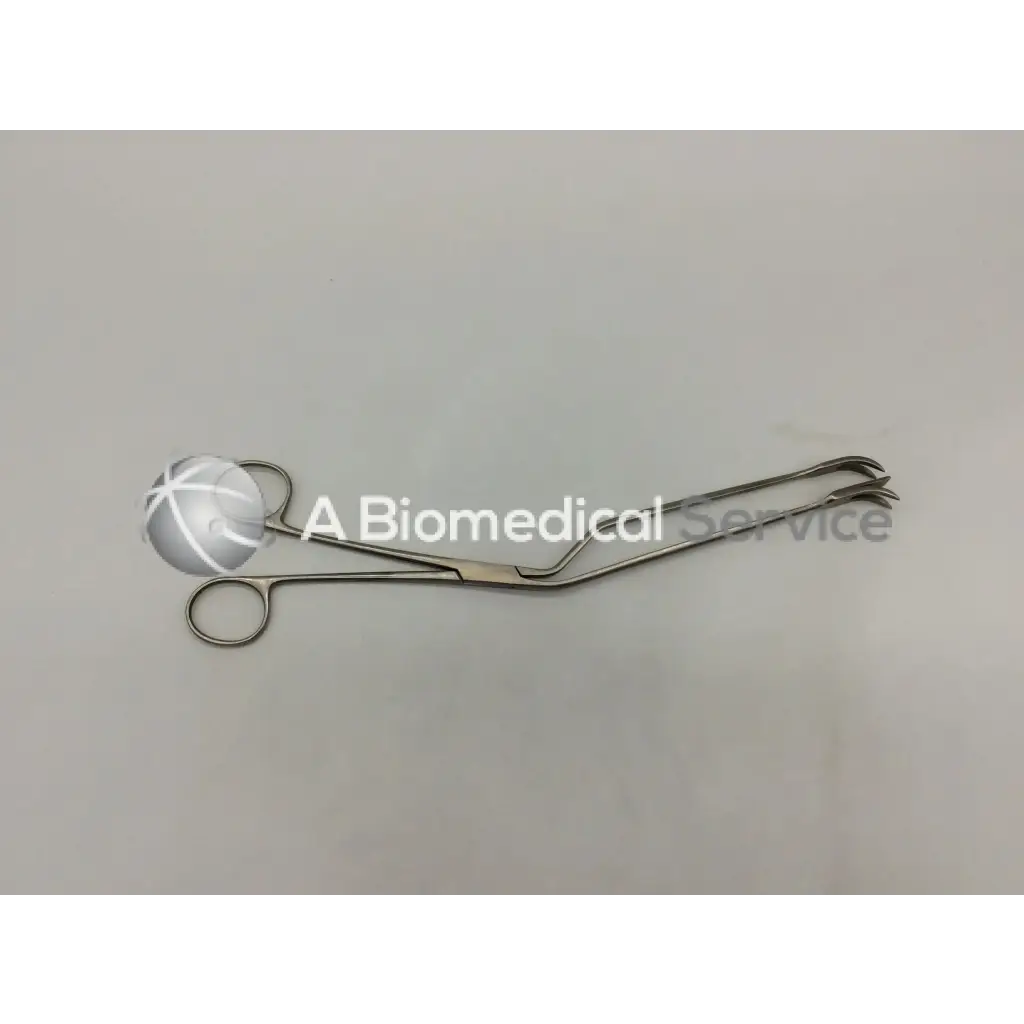 Padgett p-397 lockwood abdominal demarcator stainless forceps 11mm wide with curved serrated tips and circular handle