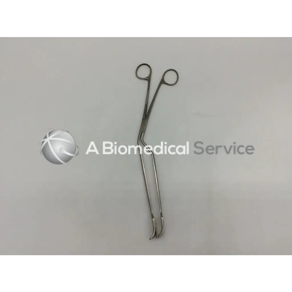 Silver curved padgett p-397 lockwood abdominal demarcator stainless forceps 11mm wide with circular handles