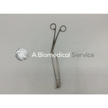 Silver curved padgett p-397 lockwood abdominal demarcator stainless forceps 11mm wide with circular handles
