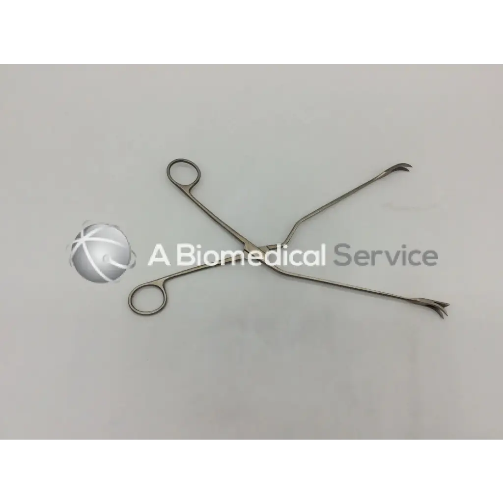 Padgett P-397 Lockwood abdominal demarcator stainless forceps 11mm wide with curved pointed tips and circular handles