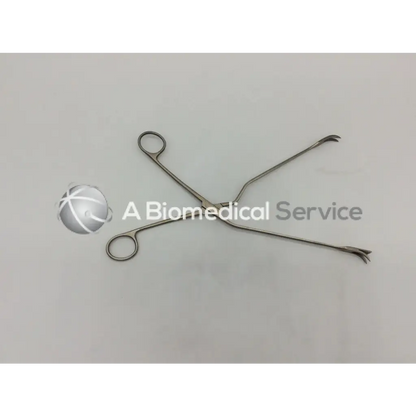 Padgett P-397 Lockwood abdominal demarcator stainless forceps 11mm wide with curved pointed tips and circular handles