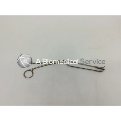 Silver stainless forceps 11mm wide with rounded textured head and curved handles padgett p-397 lockwood abdominal demarcator