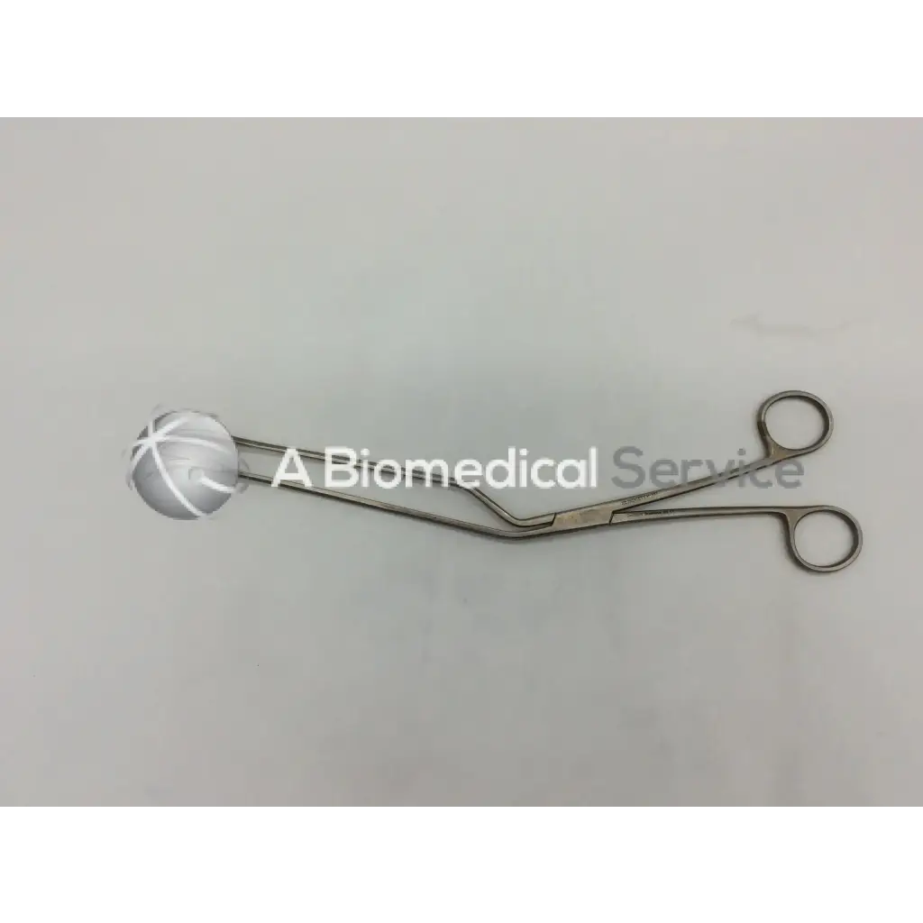 Silver stainless forceps 11mm wide lockwood abdominal demarcator with spherical textured tip and curved handles