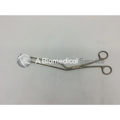 Silver stainless forceps 11mm wide lockwood abdominal demarcator with spherical textured tip and curved handles