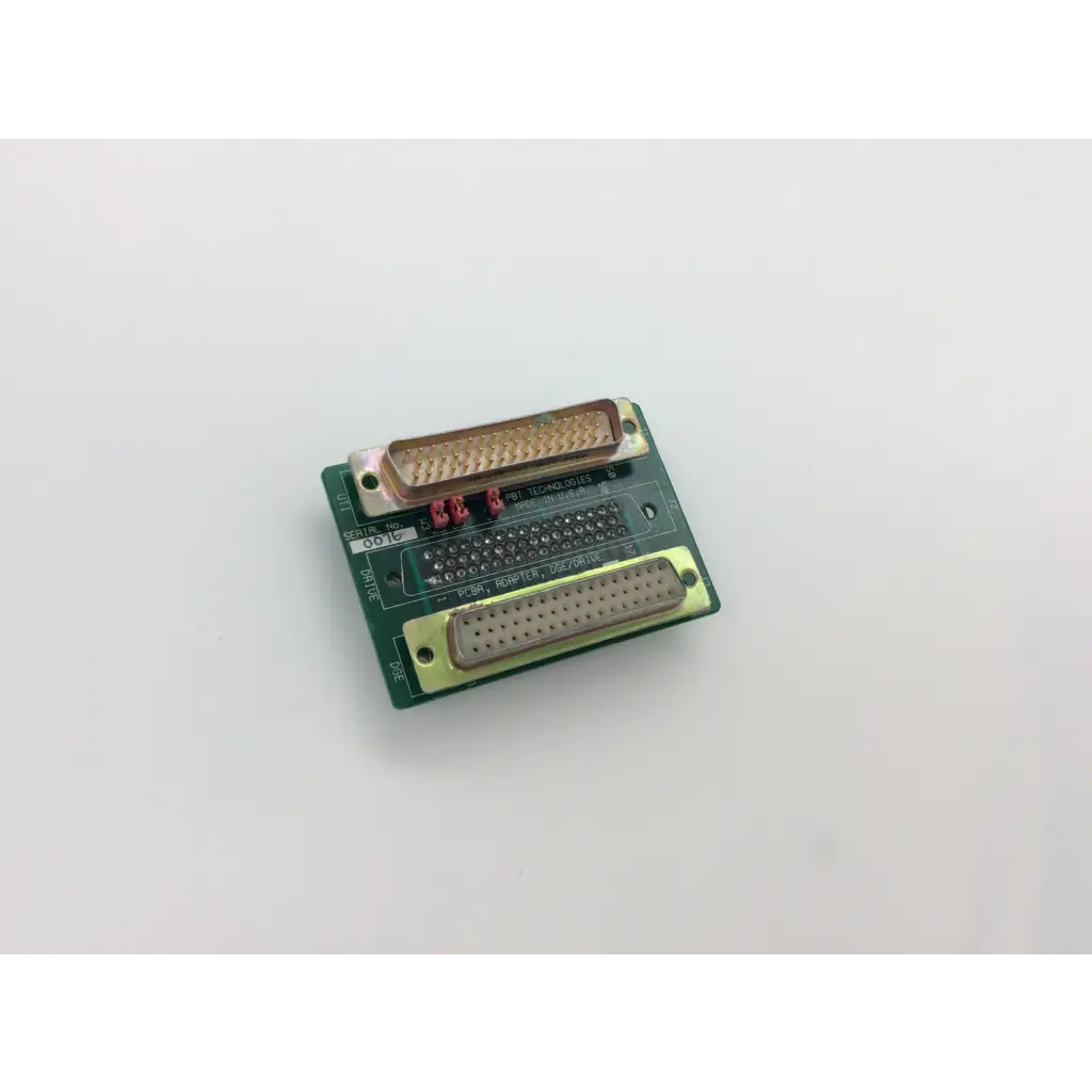 Green circuit board pcba adapter dge with two d-sub connectors by pbt technologies for drive board applications