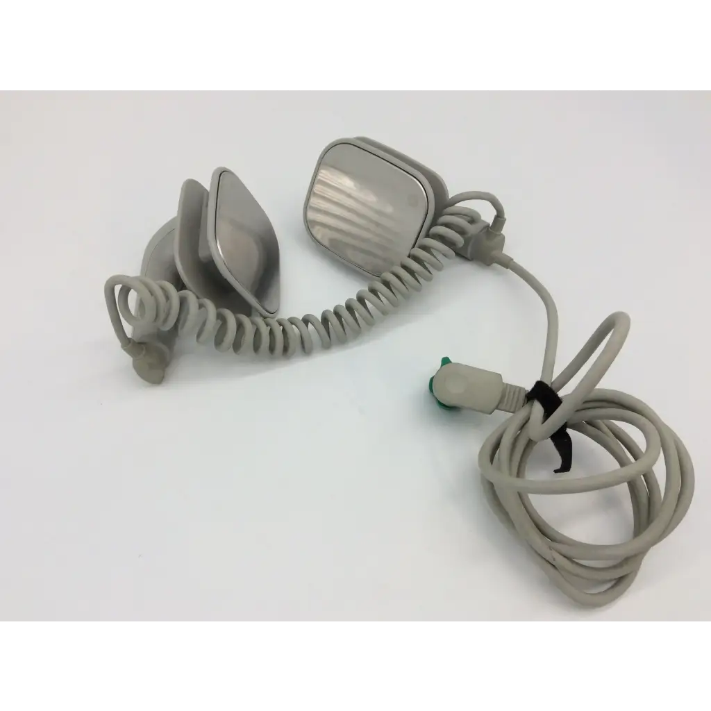 Gray coiled cable with metallic rectangular electrode pads for philips external hard paddles defibrillator m3543a