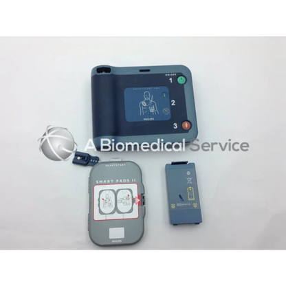 Philips heartstart frx automated external defibrillator with gray black casing and digital electrode placement display