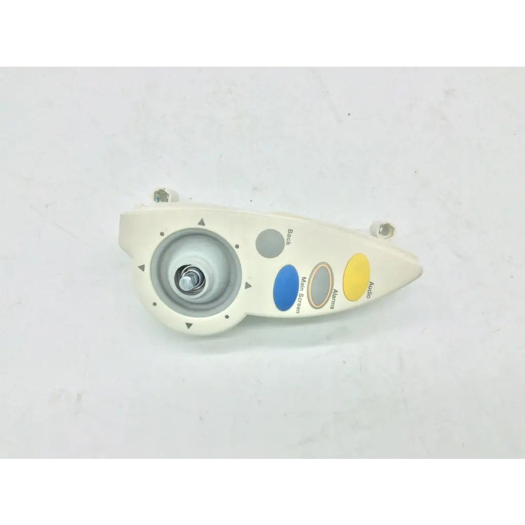 White plastic philips intellivue m4046-61402 patient monitor controller with circular dial and colored function buttons