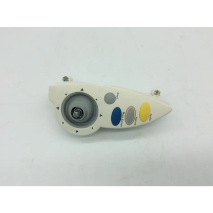 White plastic philips m4046-61402 patient monitor controller with circular dial and blue main screen button