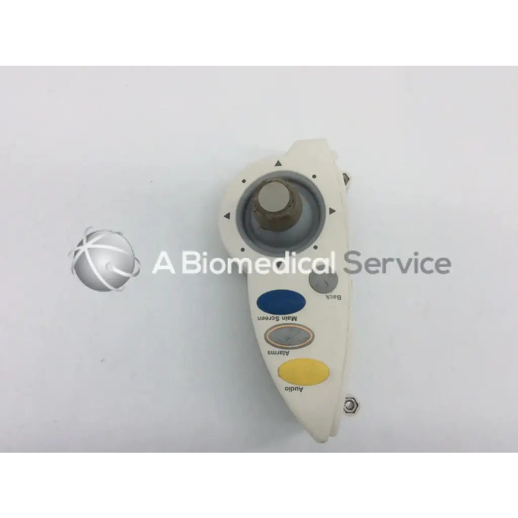 White plastic philips intellivue m4046-61402 patient monitor controller dial assembly with joystick and colored buttons