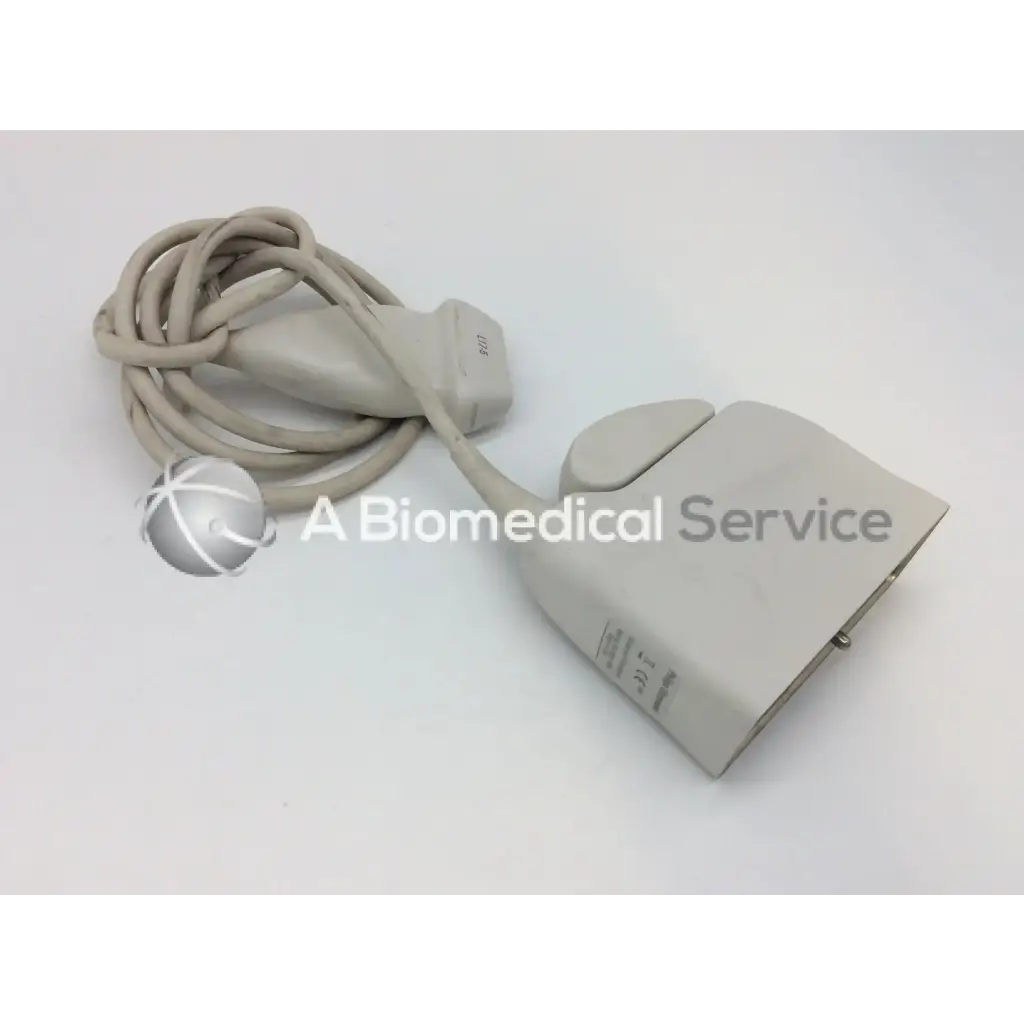 Gray philips l17-5 linear array ultrasound transducer probe with coiled cable and rectangular connector housing