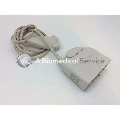 Gray philips l17-5 linear array ultrasound transducer probe with coiled cable and rectangular connector housing