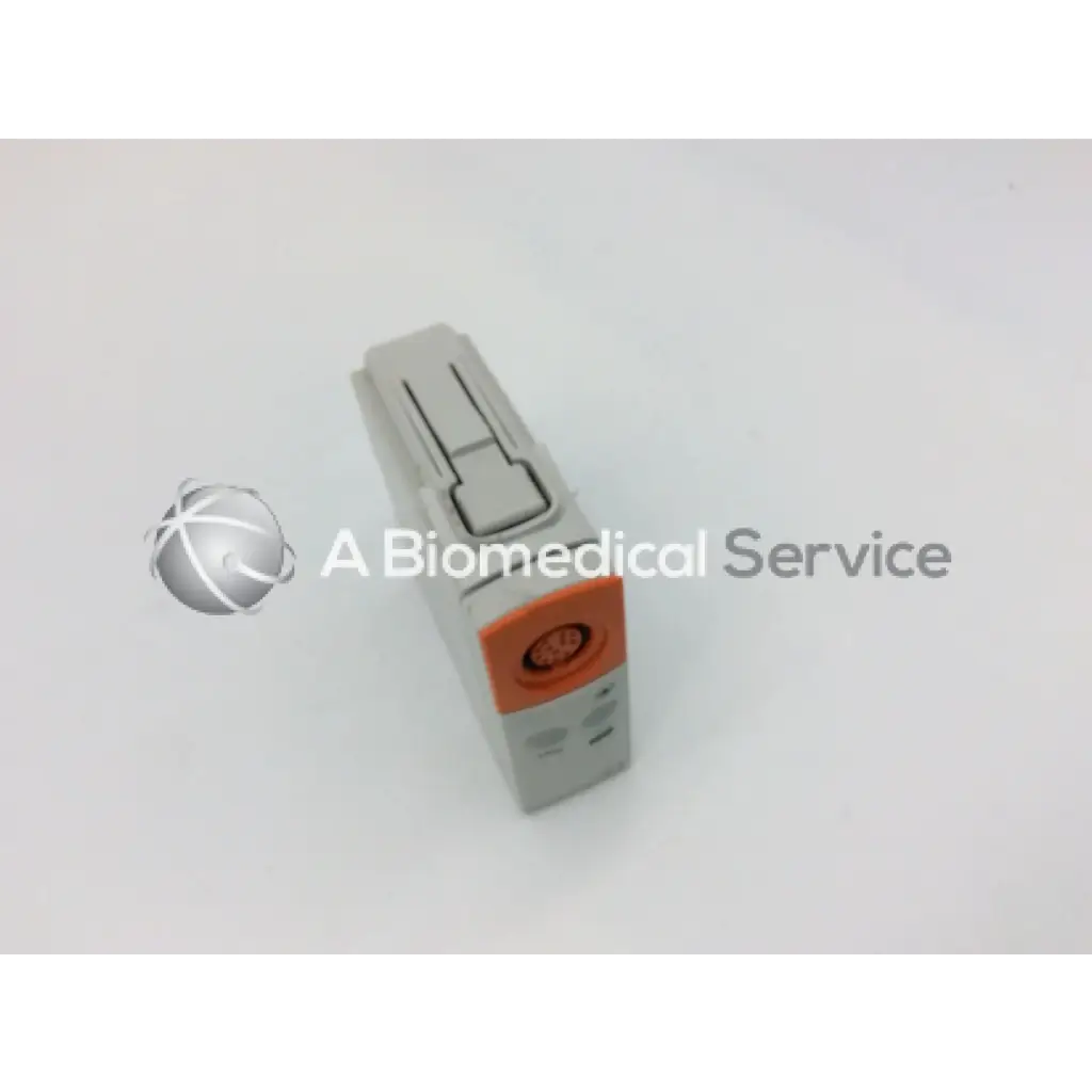 Gray and orange philips m1012a continuous cardiac output monitoring module with rectangular body snap-on cover and button