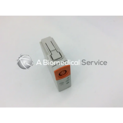 Gray and orange philips m1012a continuous cardiac output monitoring module with rectangular body snap-on cover and button