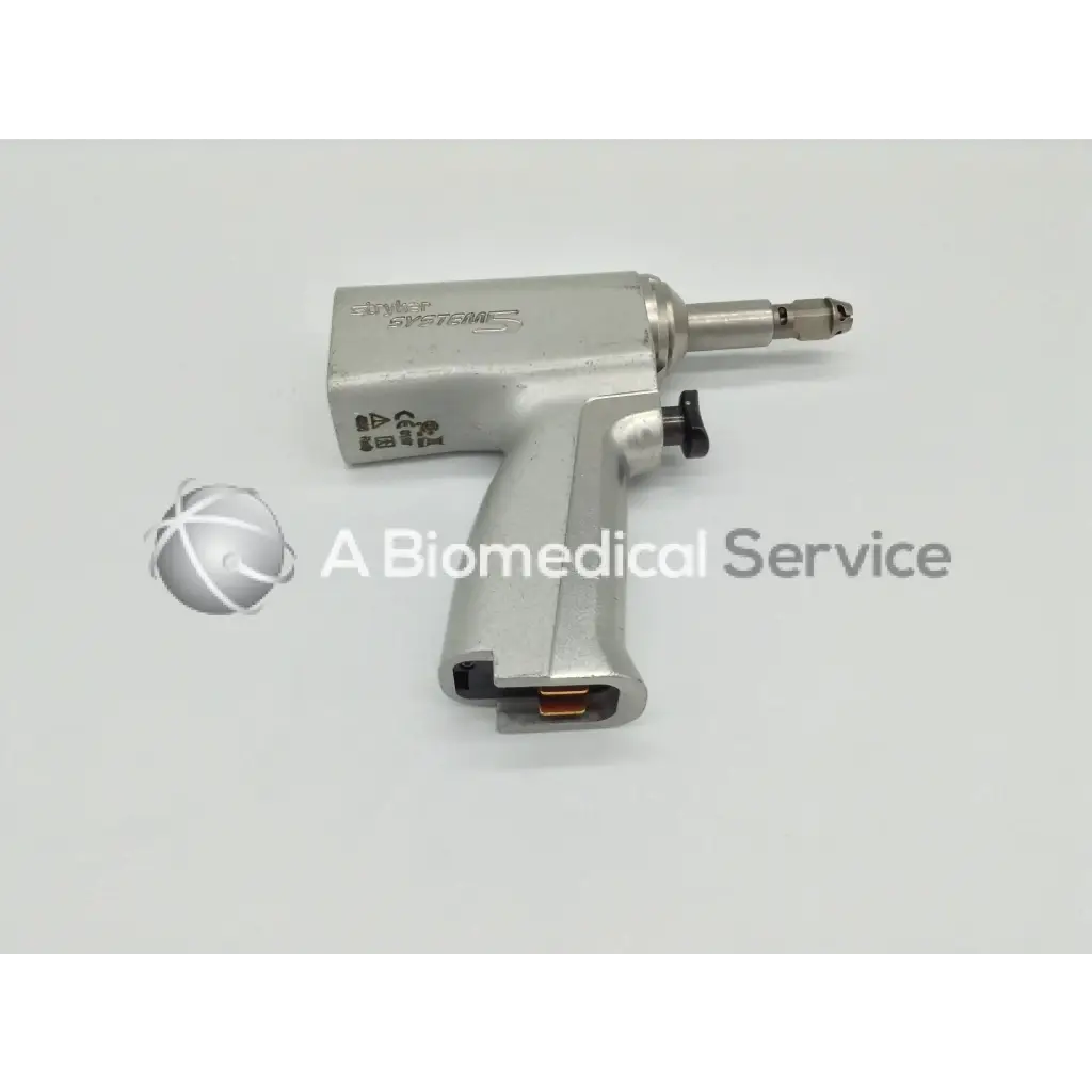 Stryker system 5 double trigger rotary drill in silver with textured grip and black trigger featuring engraved branding