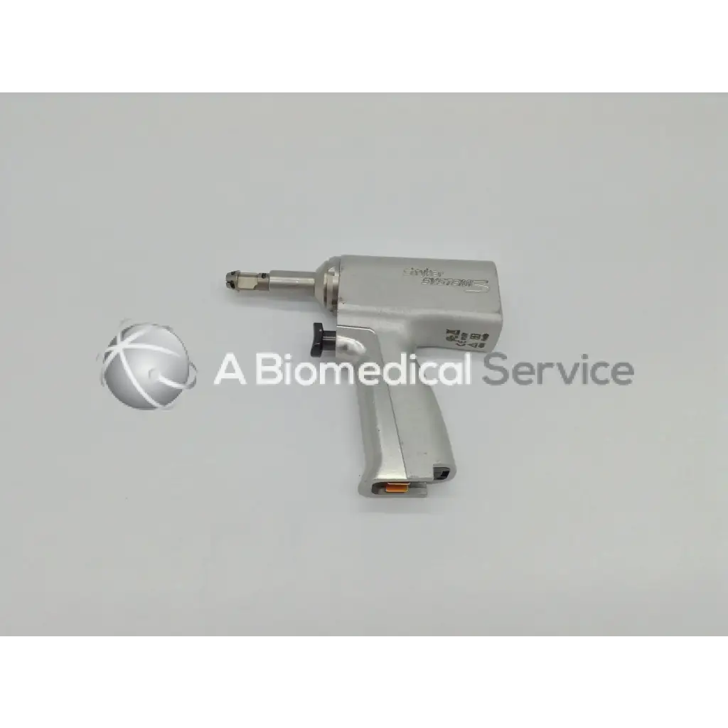 Silver surgical double trigger rotary drill with textured grip black trigger and engraved stryker branding